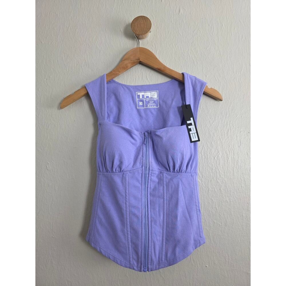 TA3 Squarey Corsety Lace-Up Shapewear Top - Lavender Purple - XS NWT